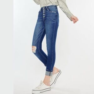 KanCan Sparrow High Rise Cigarette Leg Button Fly Distressed Jeans KC9339D
